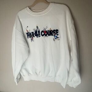 Vtg Warner Bros Looney Tunes Par 4 The Course Golf Graphic Sweatshirt Size L